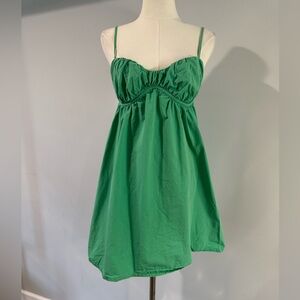 Zara Vibrant Green Cotton Dress – Empire Waist & Sweetheart Neckline, Size Med